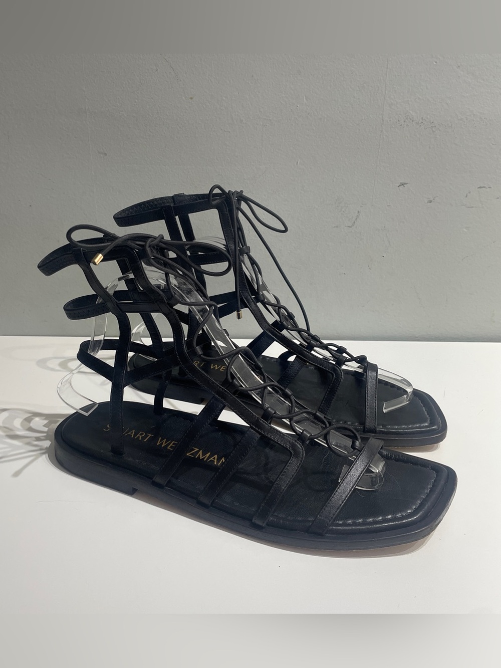 Stuart-weitzmanGladiator Square Black leather sandals - Picture 2 of 9